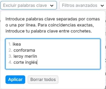 seo para rebajas exclusión términos de búsqueda